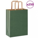 Pungi Hartie Verde 250 buc cu Manere 21x11x28 cm VidaXL, Sacose Cadouri, Cumparaturi, H&acirc;rtie Kraft 100 g/mp, Rezistente 6 kg