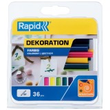Rapid 5001427, set 36 batoane de adeziv, decoratii, colorate, 7x90mm
