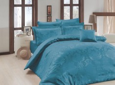 Set de lenjerie pentru pat dublu, 6 piese, Jackard Satinat, Lisa Turquise