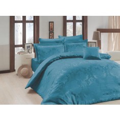 Set de lenjerie pentru pat dublu, 6 piese, Jackard Satinat, Lisa Turquise