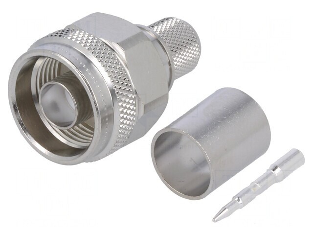 Mufă N Tată Drept 50&Omega; PTFE Argintat RG213 Crimpat
