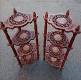 Colțare Etajere Lemn Trandafir Sculptat Manual, Alama, 100cm (Set 2) - Antichități
