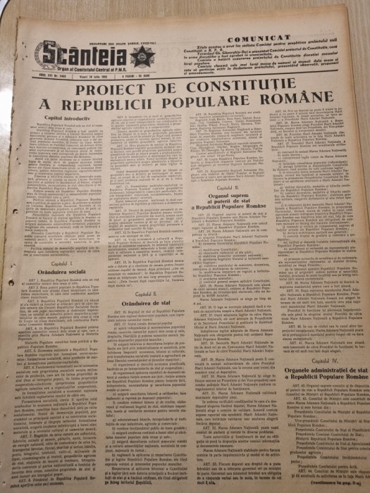 scanteia 18 iulie 1952-art. proiect de constitutie a republicii populare romane