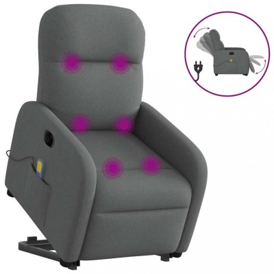 vidaXL Fotoliu electric masaj rabatabil cu ridicare, gri &amp;icirc;nchis textil 3303003 foto