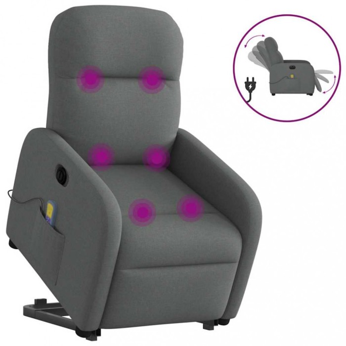 vidaXL Fotoliu electric masaj rabatabil cu ridicare, gri &icirc;nchis textil 3303003