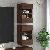 vidaXL Comode de perete cu lumini LED pentru TV, 2 buc. stejar maro, 40x30x60,5cm 837091