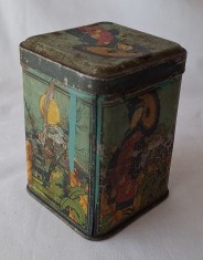 Cutie veche din tabla litografiata Romania, perioada interbelica anii 1930