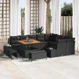 VidaXL Set de canapele de grădină, 12 piese, cu perne, din poly rattan negru și acacia.