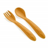 Set Lingurita si Furculita BabyJem Portocaliu, 6+ Luni, Tacamuri Copii Ergonomice, Fara BPA, 2x13.5cm