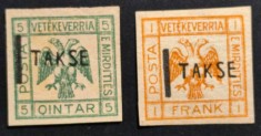 Albania (Republica Mirdita) 1921 - Set de 2 Timbre de Taxă Poștală Nedintelate -PV1