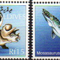 MALDIVE 1997, Fauna, Animale preistorice, Dinozauri, serie neuzata, MNH