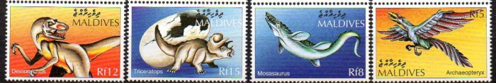 MALDIVE 1997, Fauna, Animale preistorice, Dinozauri, serie neuzata, MNH