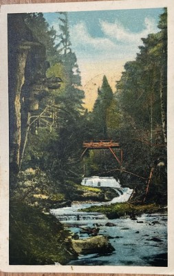 1936 CP color cascada de la Slanic Modova / circulata Bucuresti / Libraria C.D. Patron Tecuci / Craciun Tomescu / circulata / timbre intacte foto