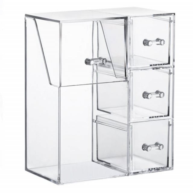 Organizator suport Pufo pentru pensule de machiaj, rujuri, creioane, bijuterii, 4 compartimente, 21 cm