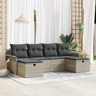vidaXL Set de canapele pentru grădină 6 pcs Gri deschis Rattan poli 3360253 foto