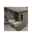 Dormitor Bianka, 4 Piese, Pat 160 x 200, 2Noptiere, Dulap cu usi glisante, Culoare Stejar Sonoma/Alb
