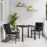 Set de masă pentru grădină cu pernă 3 pcs Negru Rattan poli