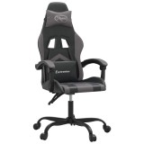 Cumpara ieftin Scaun de gaming pivotant, negru si gri, piele ecologica