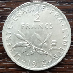 (A1037) MONEDA DIN ARGINT FRANTA - 2 FRANCS 1916, SEMANATOAREA