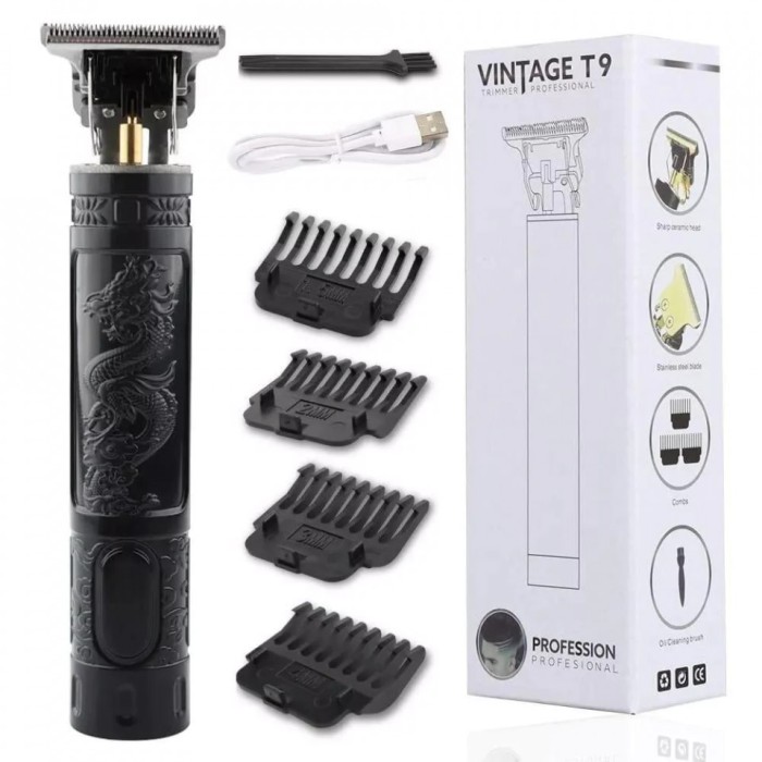 Aparat de tuns portabil T9 Vintage, Pentru Corp Par si Barba, USB, Negru