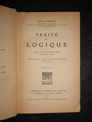 EDMOND GOBLOT - TRAITE DE LOGIQUE (1920) foto
