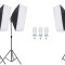 Kit de 3 softboxuri, 3 trepiezi reglabili 200 cm, 3 becuri 85W