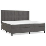 Cumpara ieftin Pat box spring cu saltea, gri inchis, 200x200 cm, catifea