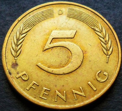 Moneda 5 PFENNIG - GERMANIA, anul 1996 * cod 2844 - litera D foto