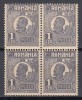 ROMANIA 1919/1922 LP 72 REGELE FERDINAND VALOAREA 1 LEU VIOLET- NEGRICIOS TIP I DANTELURA K BLOC 4 TIMBRE STARE MNH, Nestampilat