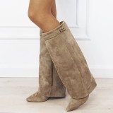 Cumpara ieftin Cizme bej elegante cu toc comod 9501A 113