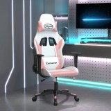 Scaun Gaming vidaXL, Alb/Roz, Piele Ecologica, Inclinare, Pivotant 360&deg;, Inaltime Reglabila, Confortabil, Design Ergonomic