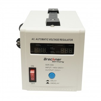 Stabilizator automat de tensiune 500VA cu releu monofazat, 2 prize schuko 230V, afisaj LCD Breckner Germany foto