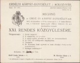 A2150 Invitație Erdelyi Karpat Egyesulet EKE meghivo, 1911, Cluj