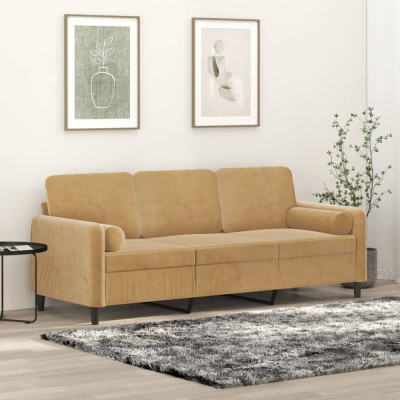 vidaXL Canapea cu 3 locuri cu pernuțe, maro, 180 cm, catifea foto