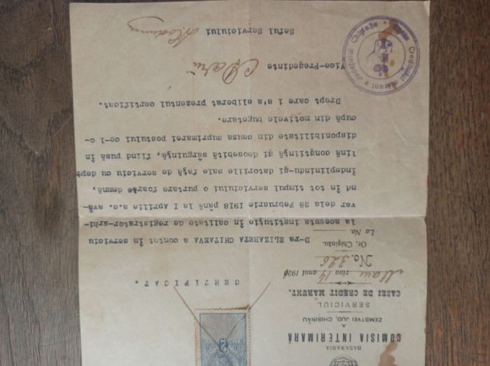 Document BASARABIA, COMISIA INTERIMARA A ZEMSTVEI JUD. CHISINAU, 1921