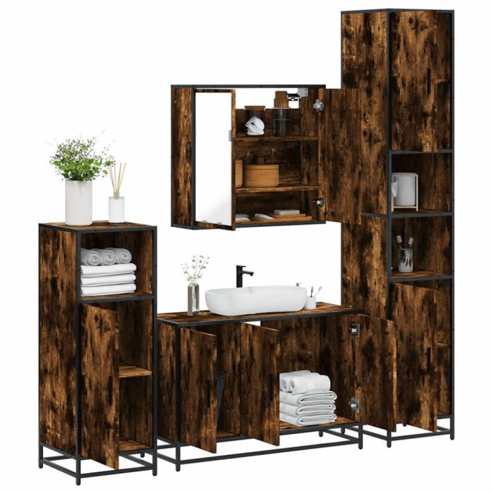 Gossi set de mobilier de baie 4 piese lemn prelucrat de stejar afumat
