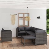 vidaXL Set mobilier de grădină cu perne, 7 piese, gri, poliratan 3059761