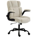 HOMCOM Scaun de Birou Ergonomic din Chenilă, Funcție Balans, Brațe Rabatabile, &Icirc;nălțime Reglabilă, 70x67x108cm, Bej | Aosom Romania