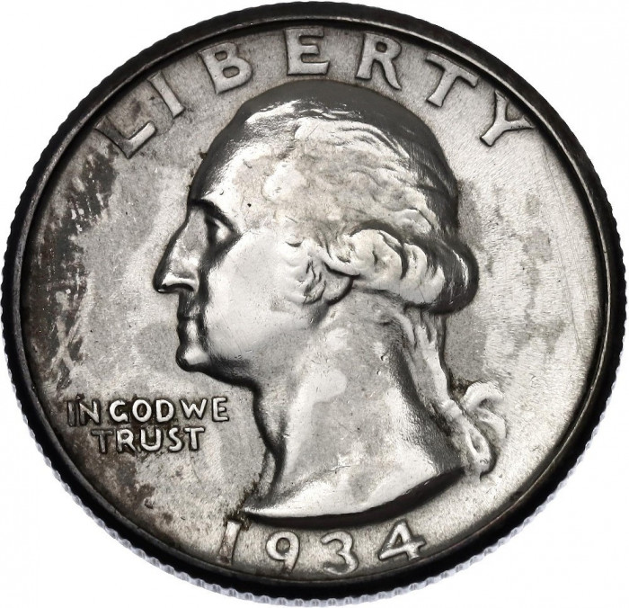&frac14; Dollar 1934 &quot;Washington Silver Quarter&quot; - moneda de colectie UNC / necirculata