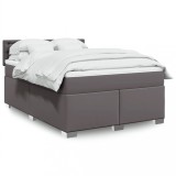 VidaXL Pat box spring cu saltea, gri, 140x190 cm, piele ecologică