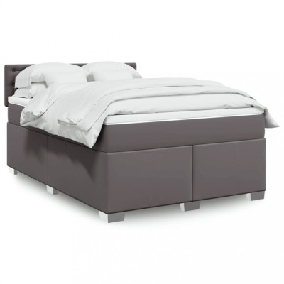 vidaXL Pat box spring cu saltea, gri, 160x200 cm, piele ecologică 3286130 foto