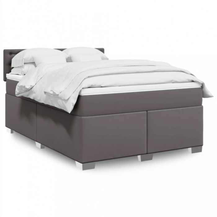 vidaXL Pat box spring cu saltea, gri, 160x200 cm, piele ecologică 3286130