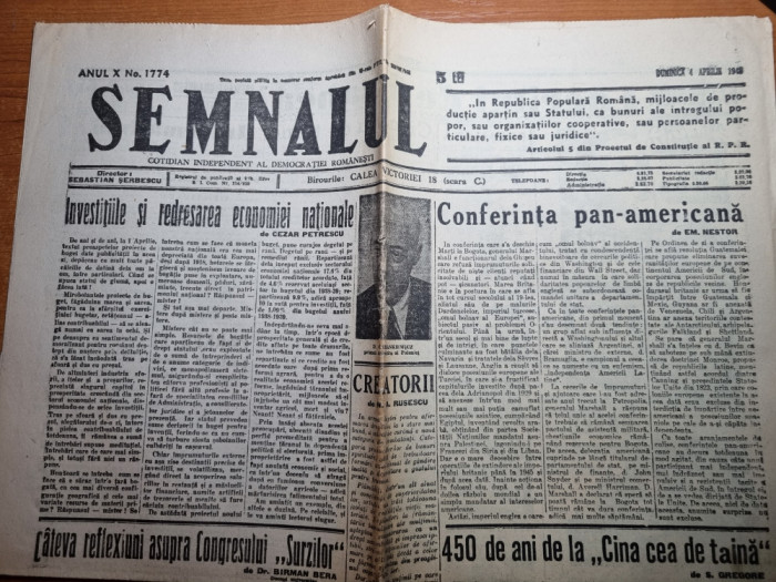 semnalul 4 aprilie 1948-art. cezar petrescu,450 ani de la cina cea de taina