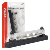Bloc distribuitor Bus Bar M6 AMiO 12V-48V 150A pentru sisteme de alimentare, cu 4 suruburi M6, pentru auto, barci, iahturi si instalatii fotovoltaice