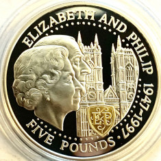 GUERNSEY 5 POUNDS 1997,PROOF,GOLDEN WEDDING ANNIVERSARY,AG.925.CAMEO foto