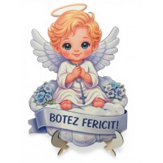 Set 2 &Icirc;ngerași Decor Cristelniță Botez Băiat &ndash; 45x30 cm cu Suport | Decor Simetric Premium Biserică