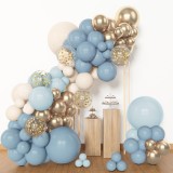 Cumpara ieftin Set baloane 124 piese, albastru, auriu si alb, decor elegant pentru aniversare, botez, nunta sau baby shower, baloane latex premium diferite dimensiun