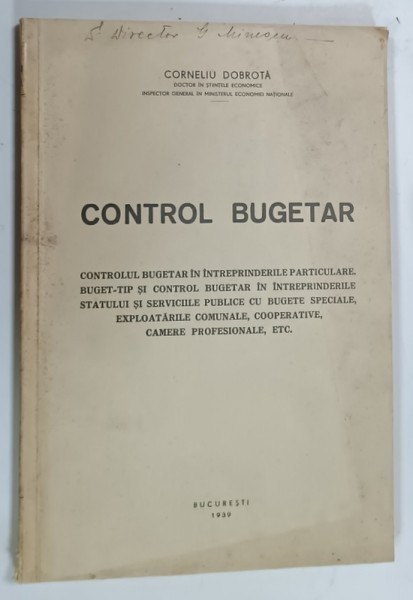 CONTROL BUGETAR de CORNELIU DOBROTA , 1939