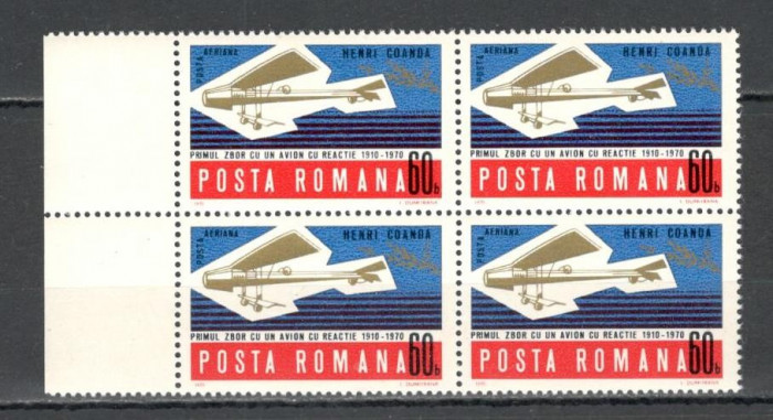 Romania.1970 Posta aeriana-Avionul cu reactie H.Coanda bloc 4 YR.493