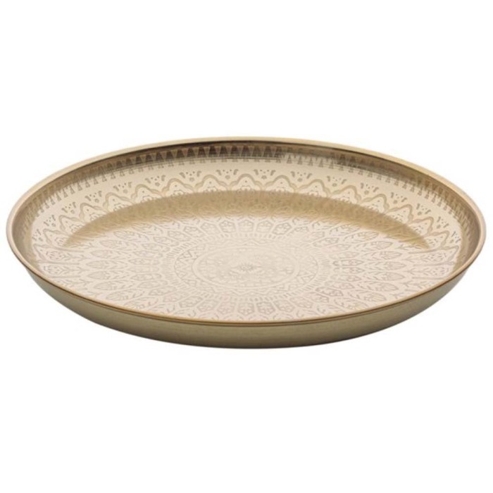 Tava metalica eleganta Pufo Golden Vintage pentru servire desert, prajituri, aperitive, 30 cm
